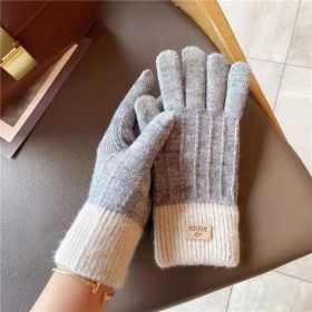 Winter Mittens Brown Striped Embroidered Warm Cycling Spot Universal Cartoon Gloves Ins (Color: Gray)