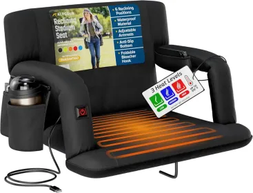 Alpcour Heated Reclining Stadium Seat For Bleachers With Back Support (Option: Black-25Wide)