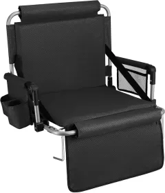 Alpcour Stadium Seat - Foldable, Padded Bleacher Chair With Backrest, Armrest, Pockets, & Cup Holder (Option: Black-21Wide)