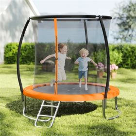 8FT Trampoline with Safety Enclosure, 243.84cm Round Trampoline for Kids Adults 3+, 880LBS Static Capacity, Orange (Option: Default Title)