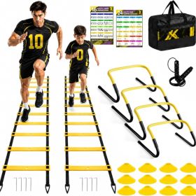 2 Pack Agility Ladder, Soccer Speed Training Equipment Set Total 26 Ft Agility Ladder, 12 Cones, 4 Adjustable Hurdles, Rope, For Soccer (Option: Yellow)