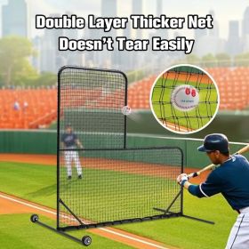 L-Shaped Baseball Net For Batting Cages, Baseball Pitching Net With Wheels - 84''H X 84''W, With 42'' X 42'' Cutouts,include Carry Bag (Color: Defaulttitle)