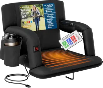 Alpcour Heated Reclining Stadium Seat For Bleachers With Back Support (Option: Black-21Wide)