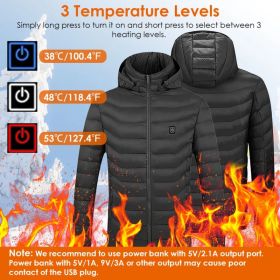 Heated Coat for Men Women, 8 Heating Zones 3 Temperature Levels, USB Powered Detachable Hood Heated Jacket for Skiing Fishing Camping Winter Outd (Option: S)